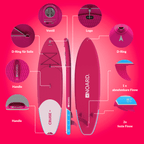 SUP mit Ventil, Logo, D-Ringen, Griffen, abnehmbaren und festen Finnen