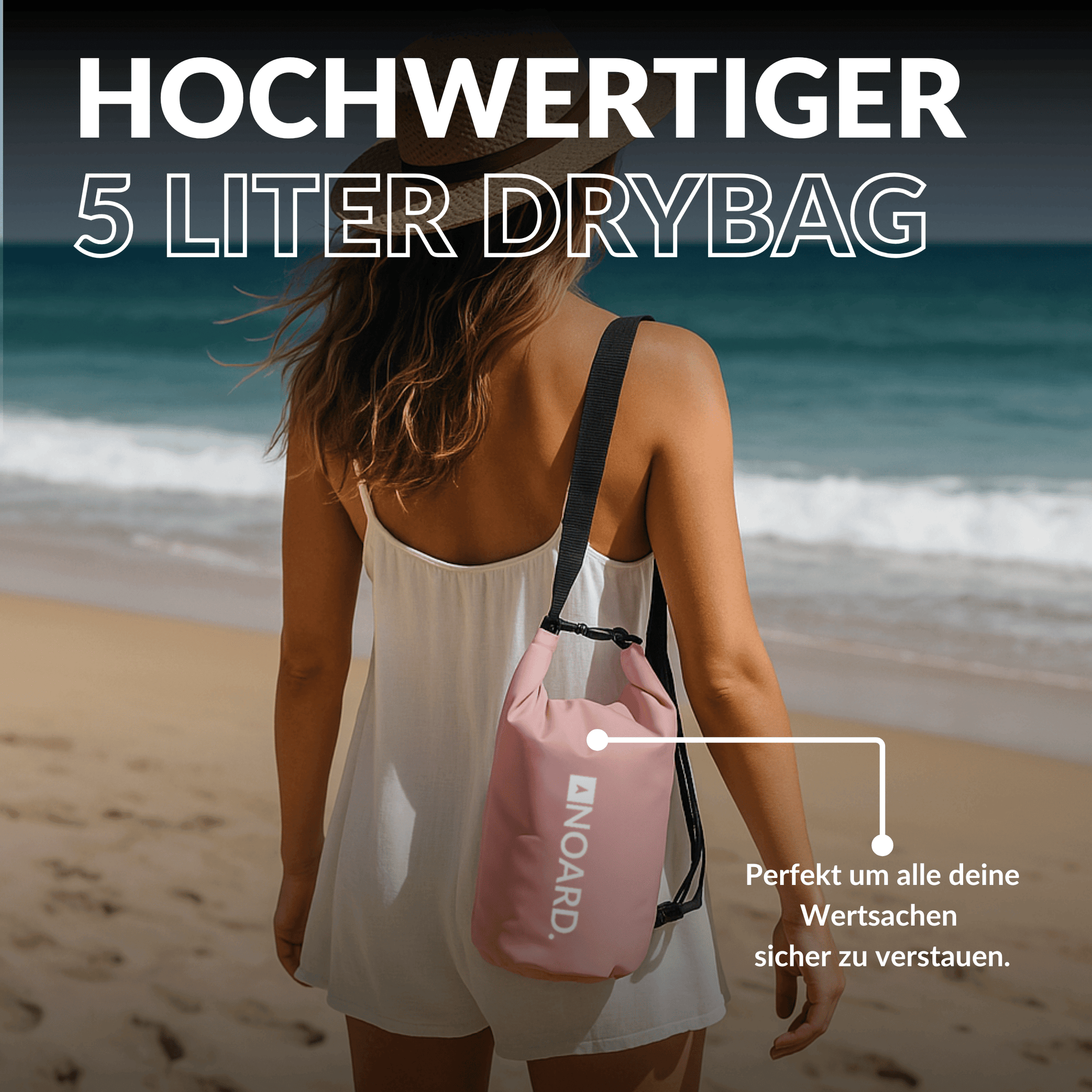 Wasserdichter 5-Liter-Drybag fürs SUP, ideal zur sicheren Aufbewahrung von Wertsachen.
