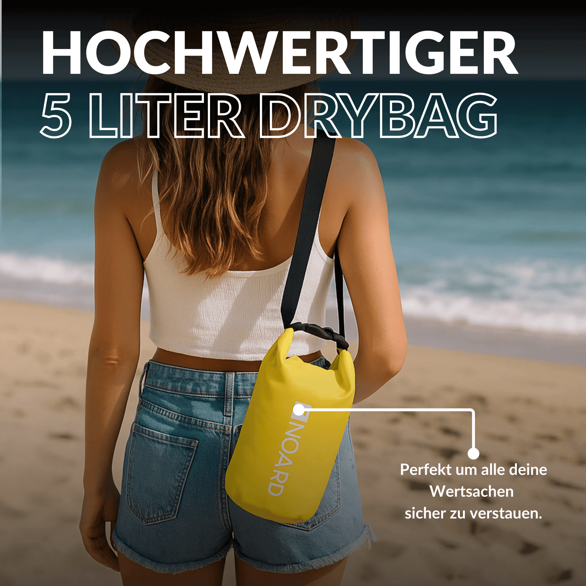 Wasserdichter 5-Liter-Drybag fürs SUP, ideal zur sicheren Aufbewahrung von Wertsachen.