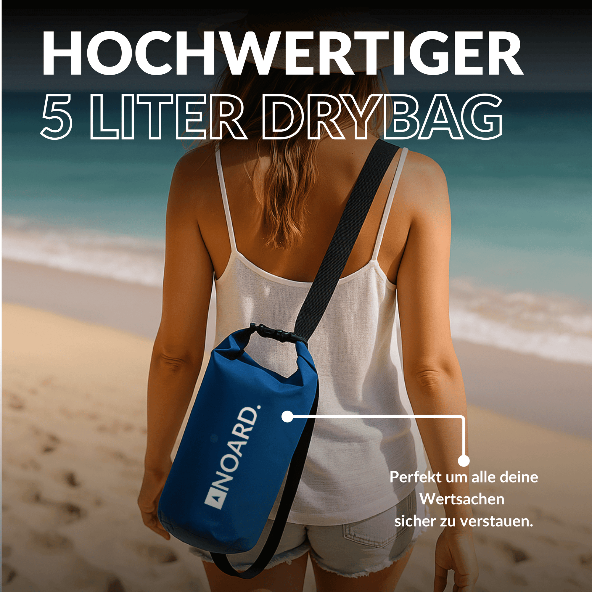 Wasserdichter 5-Liter-Drybag fürs SUP, ideal zur sicheren Aufbewahrung von Wertsachen.