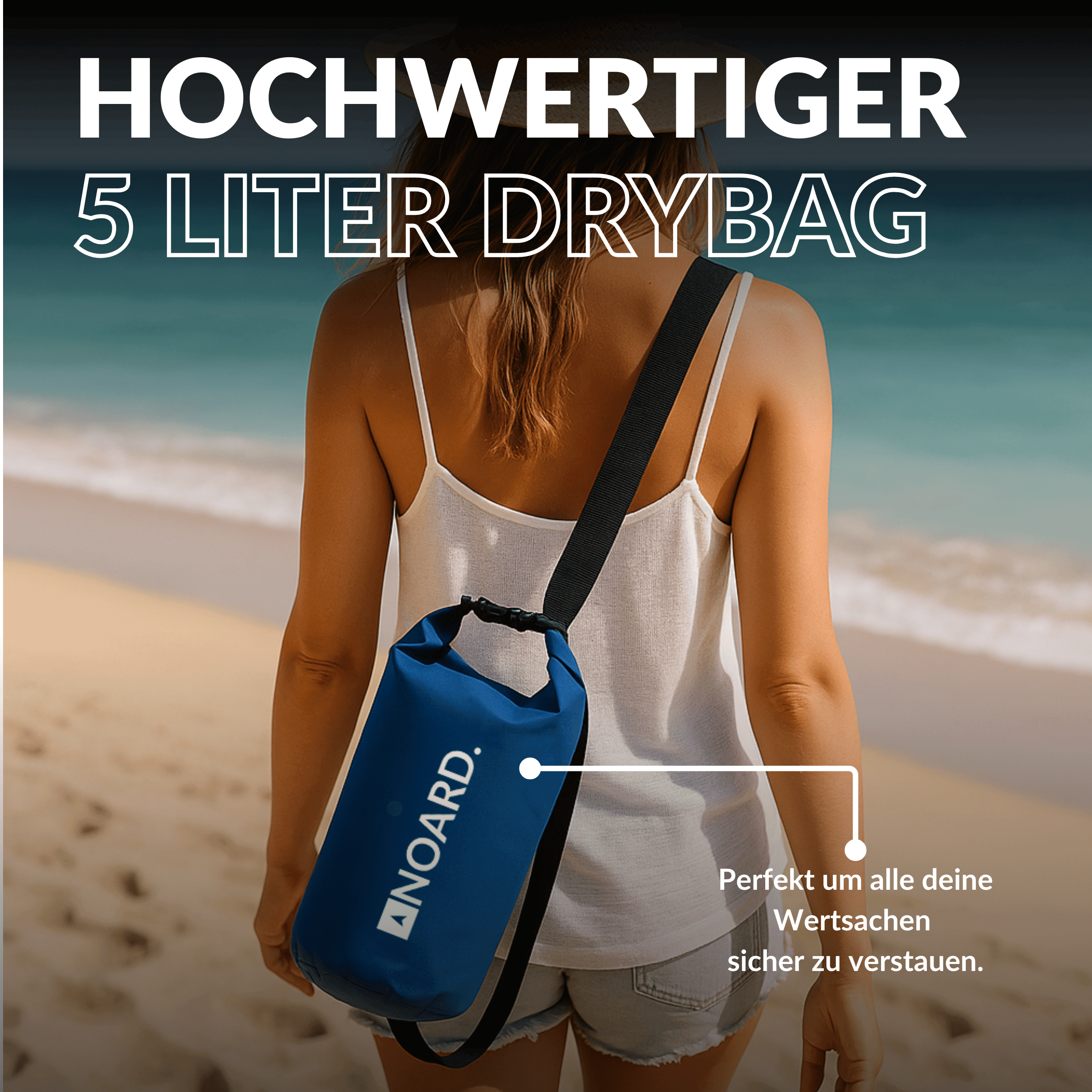 Wasserdichter 5-Liter-Drybag fürs SUP, ideal zur sicheren Aufbewahrung von Wertsachen.