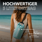 Wasserdichter 5-Liter-Drybag fürs SUP, ideal zur sicheren Aufbewahrung von Wertsachen.