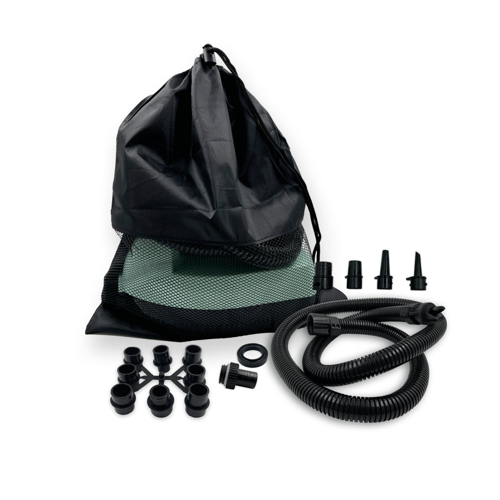 NOARD elektrische SUP-Pumpe im Transportbeutel mit Spiralschlauch und Ventiladaptern