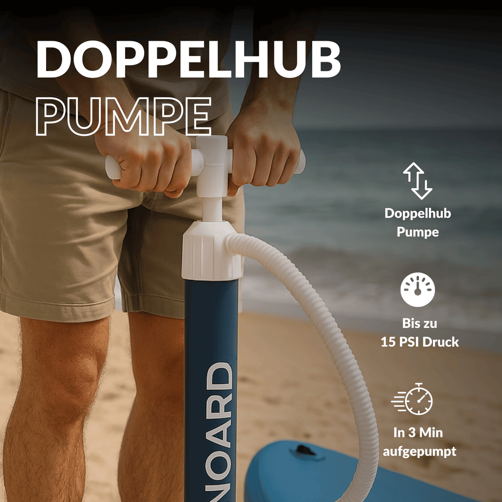 NOARD SUP-Pumpe mit Doppelhubfunktion - schnelles Aufpumpen am Strand in nur 3 