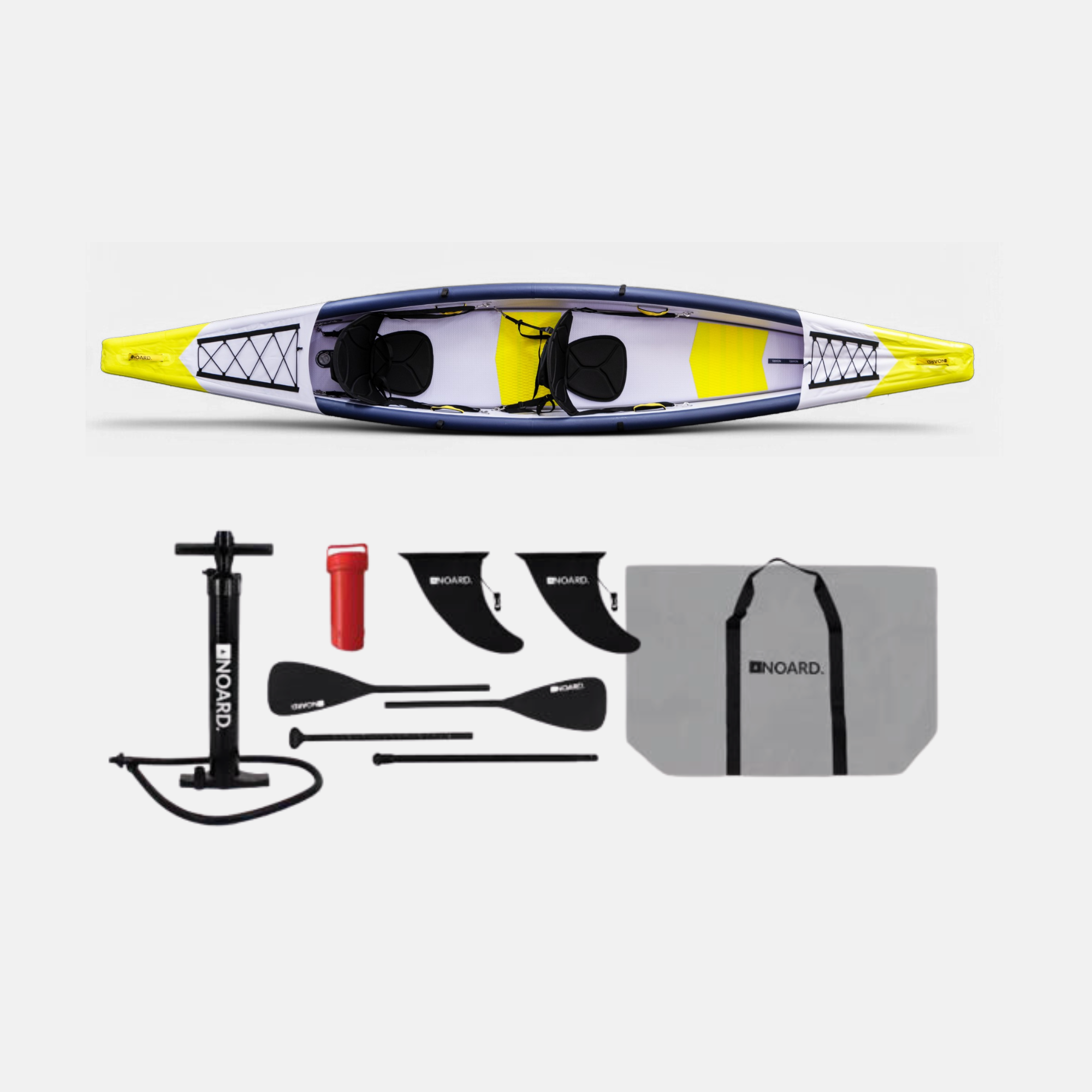 Noard Cruise Kajak mit Zubehƶr: Tragetasche, Hochdruckpumpe, 2x Aluminiumpaddel und Reperaturset.