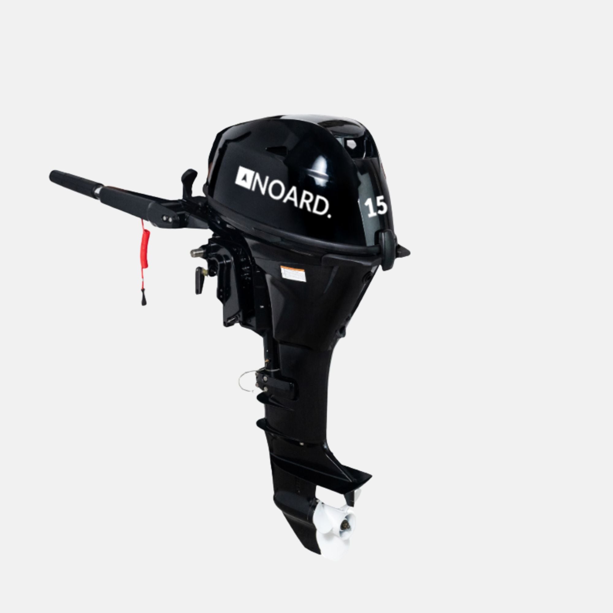 Noard 15 PS AuĆenbordmotor mit aluminiumverstƤrktem Propeller und hochwertiger Drehgaspinne.
