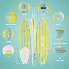 SUP mit Ventil, Logo, D-Ringen, Griffen, abnehmbaren und festen Finnen