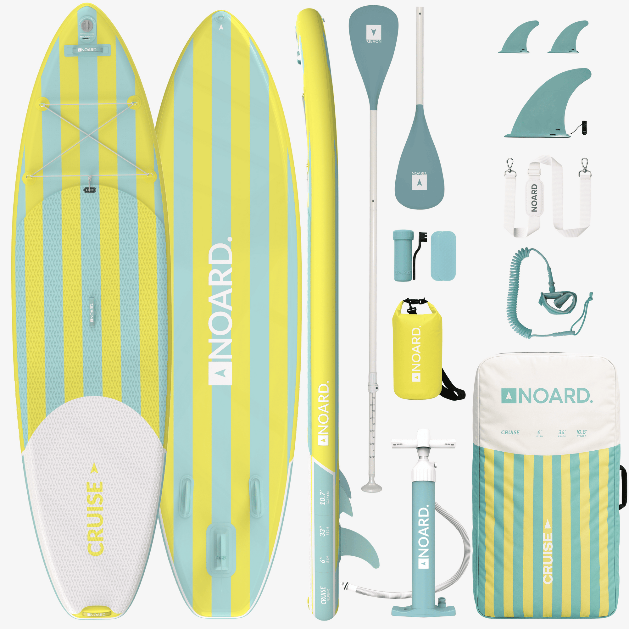 Noard SUP mit Zubehör, inklusive Paddel, Pumpe, Transporttasche, Dry Bag und Finnen