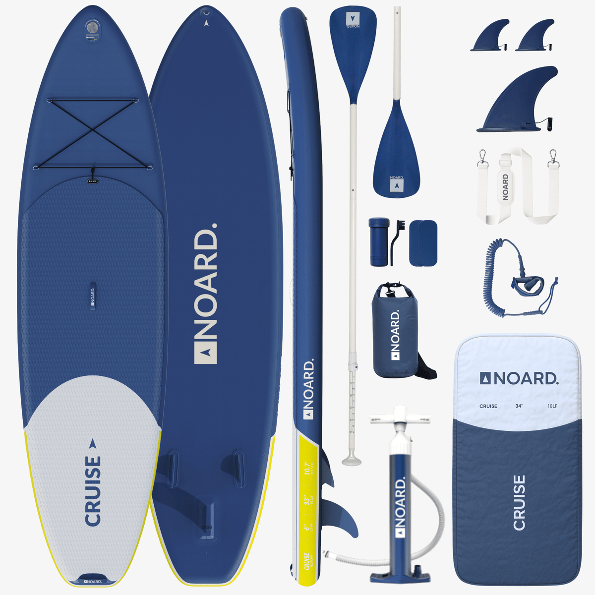 Noard SUP mit Zubehör, inklusive Paddel, Pumpe, Transporttasche, Dry Bag und Finnen