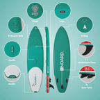 SUP mit Ventil, Logo, D-Ringen, Griffen, abnehmbaren und festen Finnen