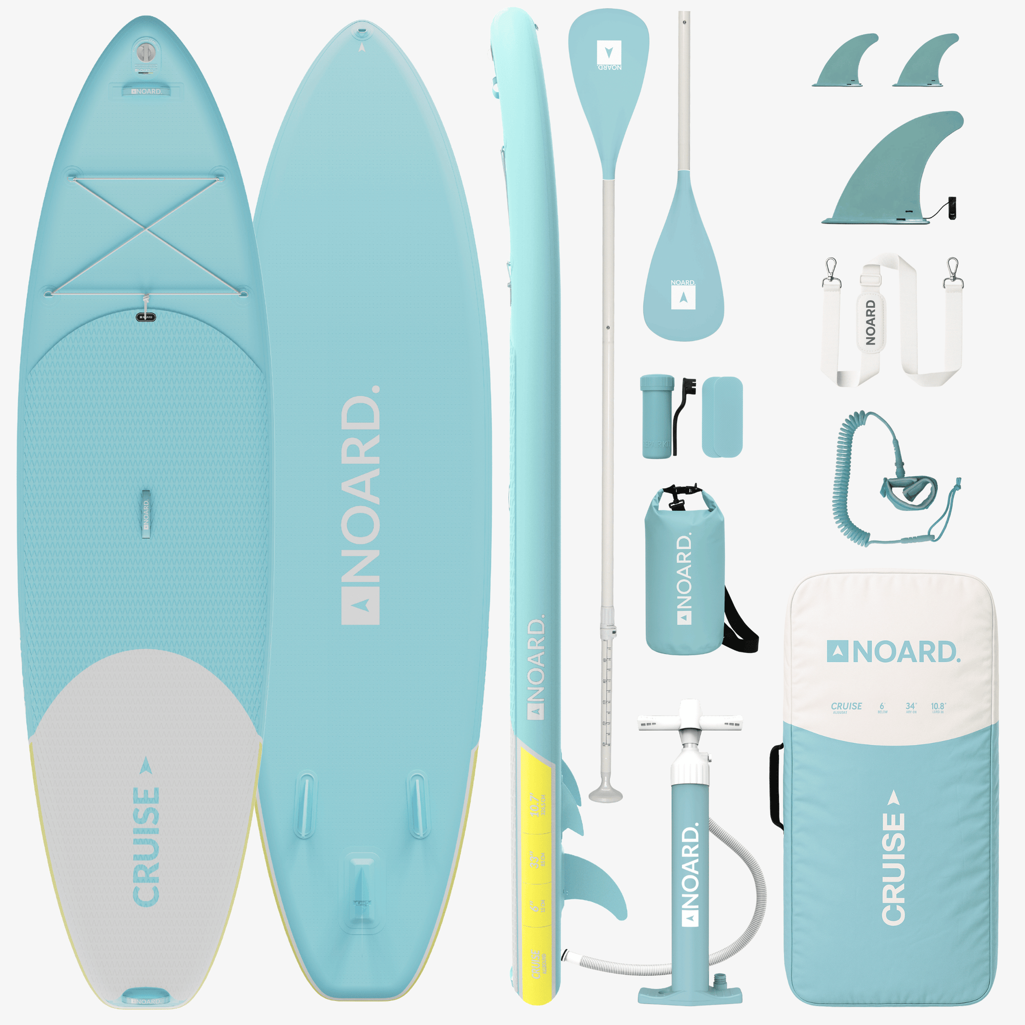 Noard SUP mit Zubehör, inklusive Paddel, Pumpe, Transporttasche, Dry Bag und Finnen