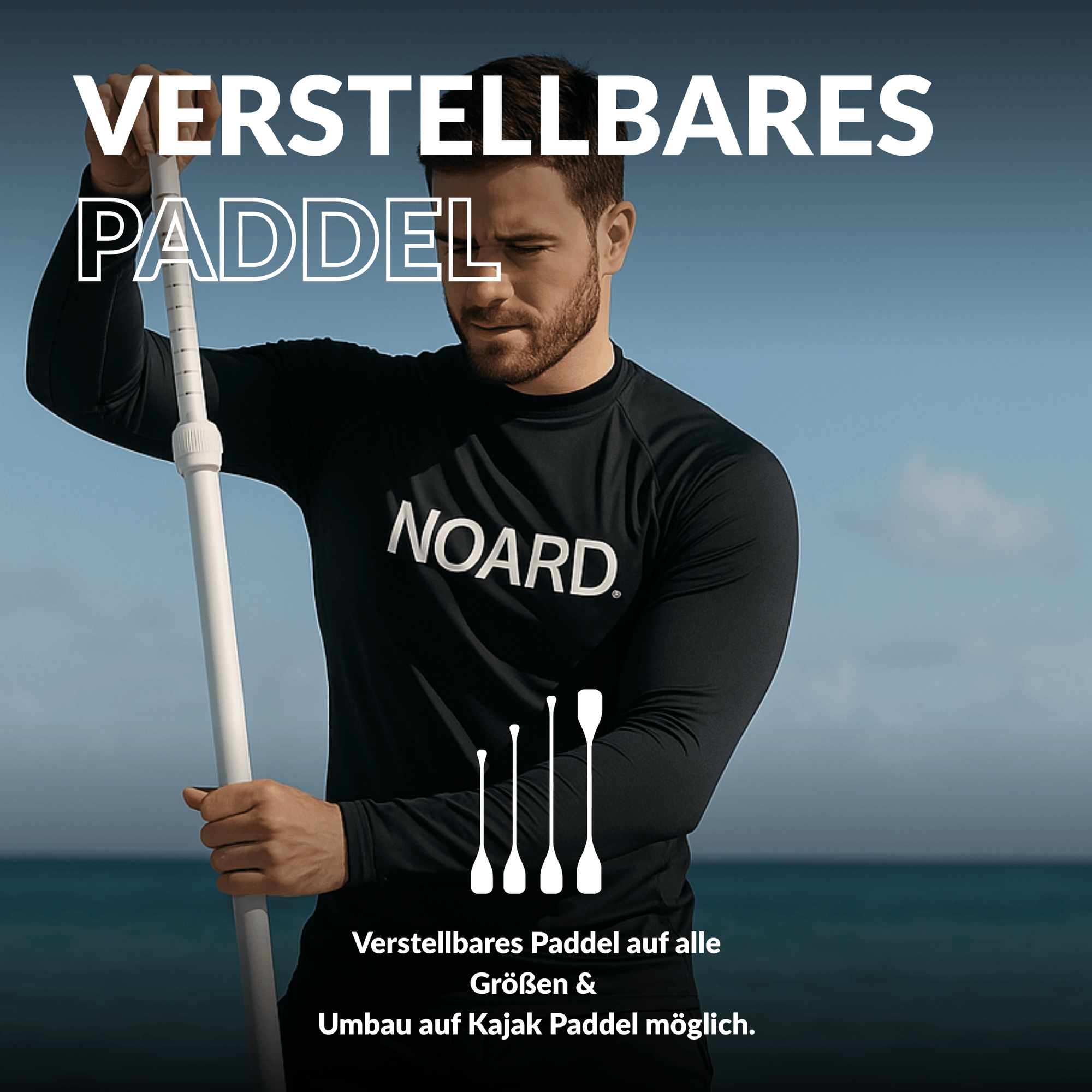Flexibel einstellbares Paddel, das für verschiedene Körpergrößen und Kajakbenutzung geeignet ist.