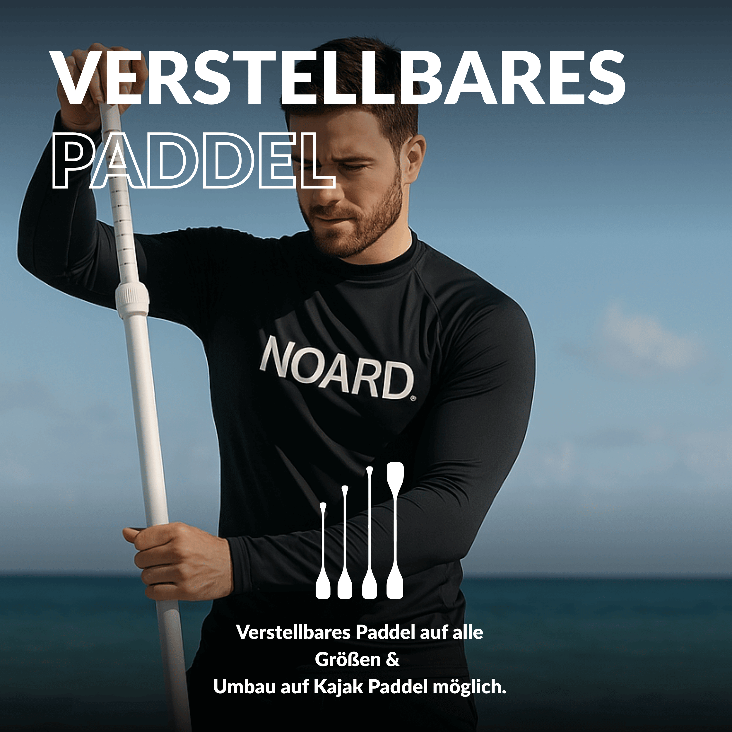 Flexibel einstellbares Paddel, das für verschiedene Körpergrößen und Kajakbenutzung geeignet ist.