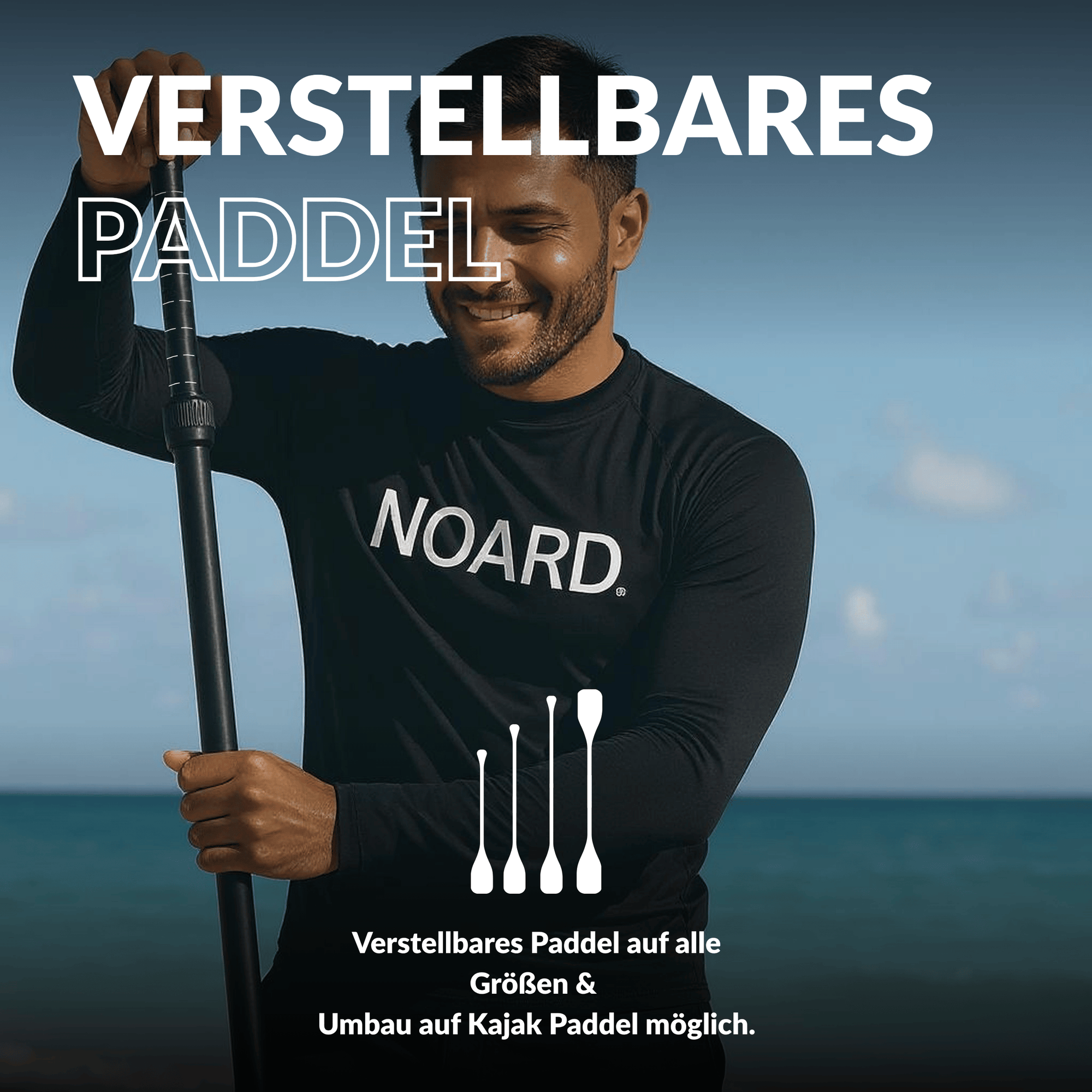 Flexibel einstellbares Paddel, das für verschiedene Körpergrößen und Kajakbenutzung geeignet ist.